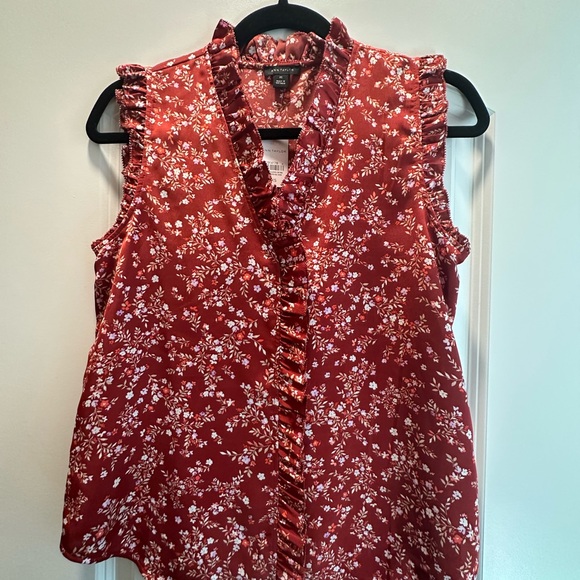 Ann Taylor Red Floral Ruffle Blouse - Picture 1 of 3